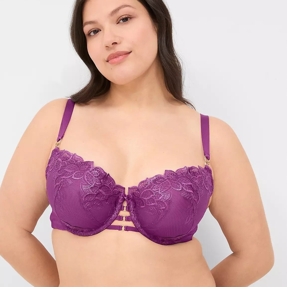 Cacique Collection Violet Lace Boost Balconette Bra Size 44DD